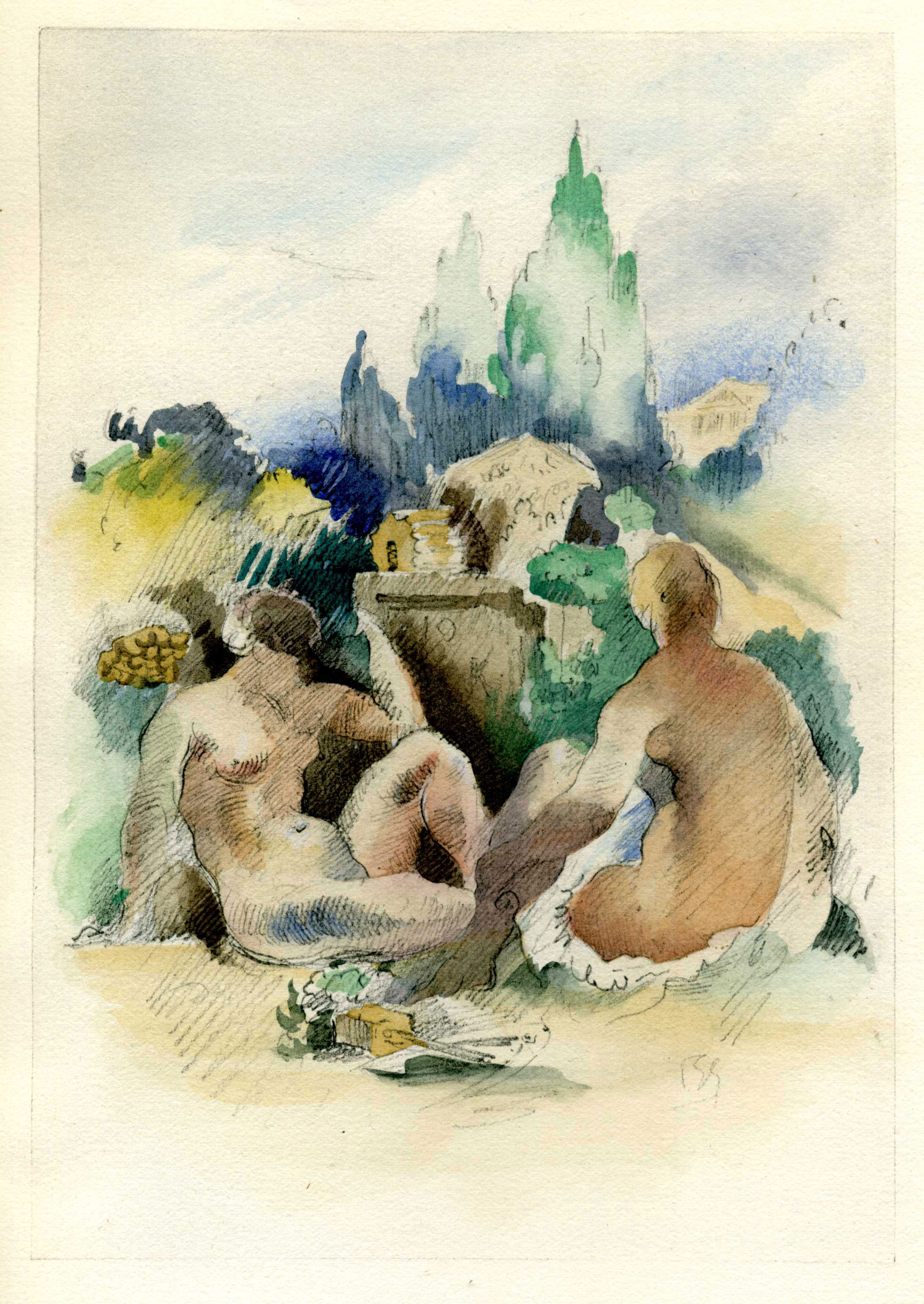 Aquarelle 6 de Gernez pour l'édition de luxe du Chemin de Paradis en 1927