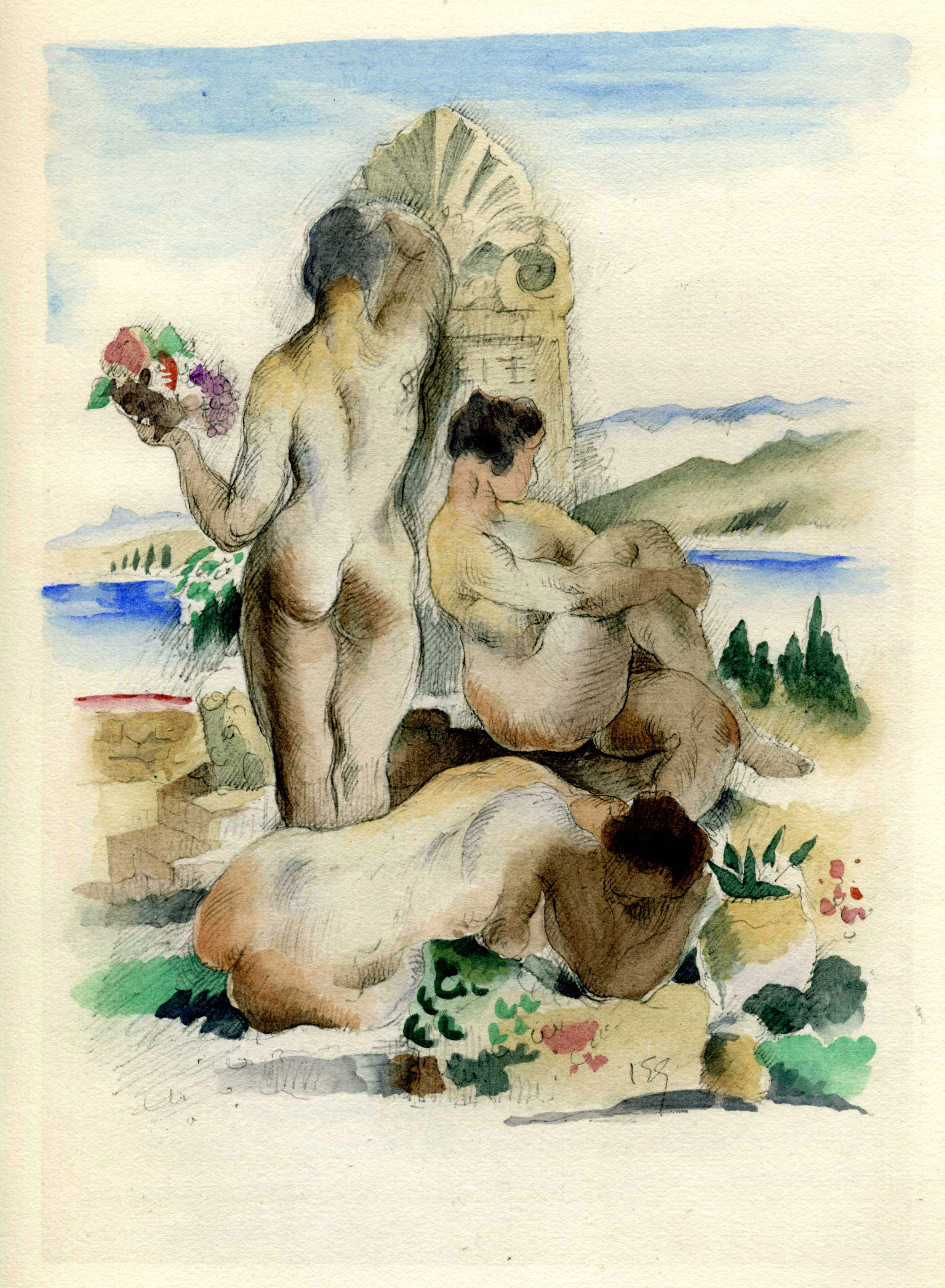 Aquarelle de Gernez pour l'édition de luxe du Chemin de Paradis en 1927